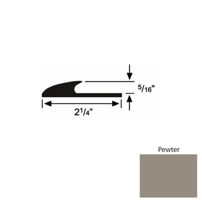 Solid 39 Pewter Rubber Glue Down Carpet Edge - 2 1/4" X 9 Ft (108") X 5/16"