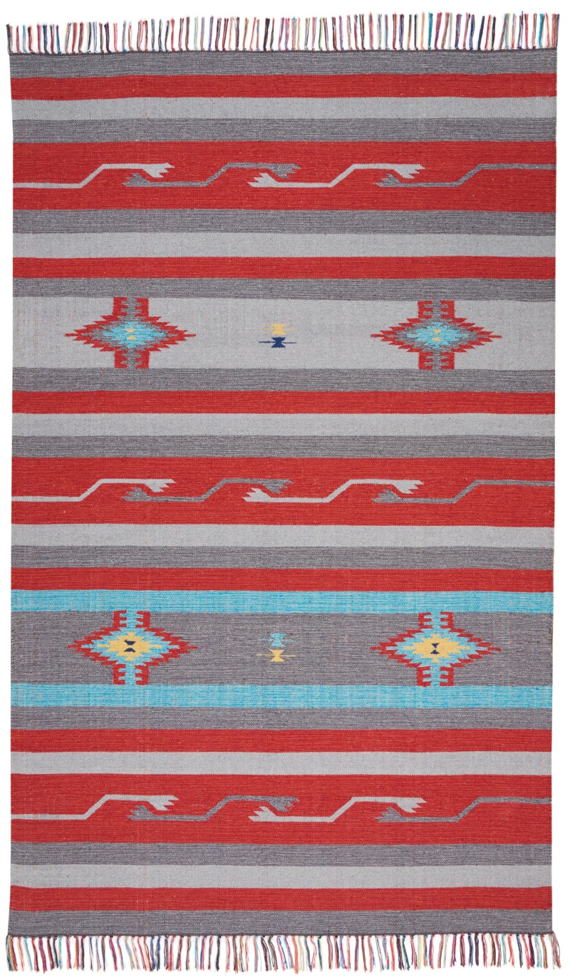Baja Baj01 Grey / Red Cotton Blend Southwestern Area Rug - 7 Ft X 10 Ft