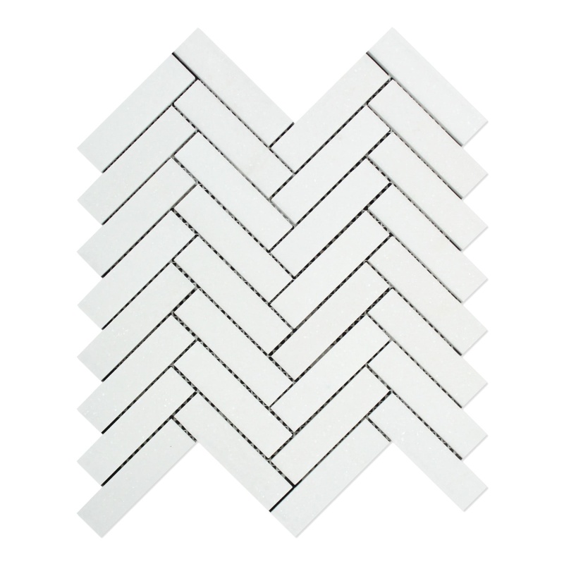 Thassos White Marble Mosaic - 1" x 4" Herringbone