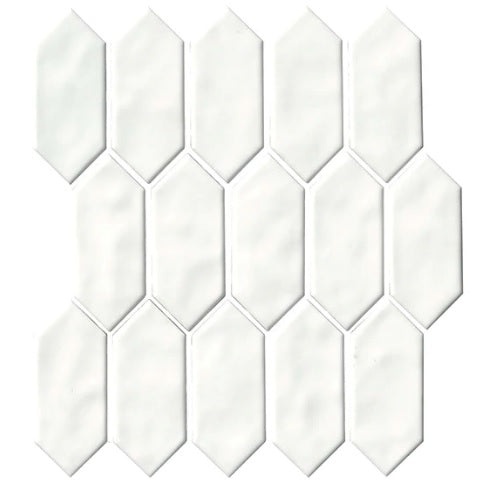 Artezen Elegant White Ceramic Mosaic - 2" X 5" Picket - Glossy