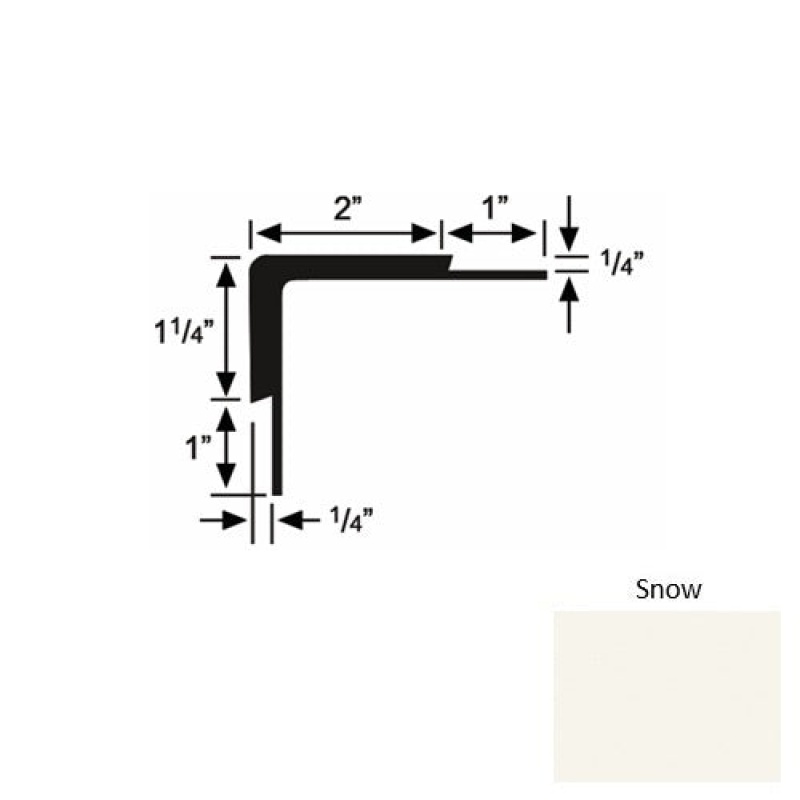Solid 16 Snow Rubber Double Flange Carpet Stair Nosing (Sq) - 2" X 9 Ft (108")