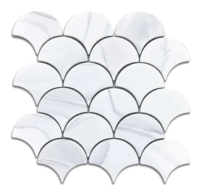 Glacier White Recycled Glass Mosaic - Fan - Fan