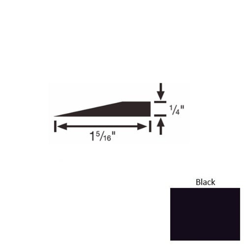Solid 24 Black Rubber Reducer Strip - 1 5/16" X 9 Ft (108") X 1/4"