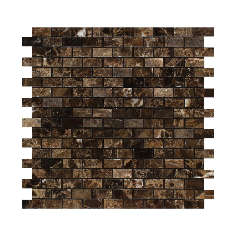 Emperador Dark Marble Mosaic - 5/8" X 1 1/4" Baby Brick