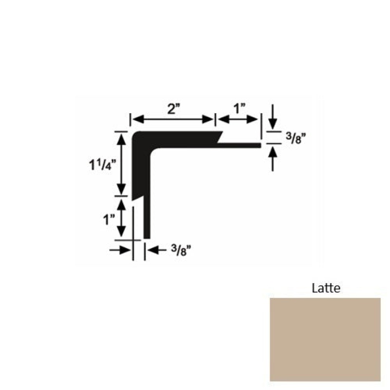 Solid 15 Latte Rubber Double Flange Carpet Stair Nosing (Sq) - 2" X 9 Ft (108")
