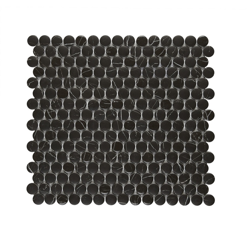 Simple Stone Nero Glass Mosaic - Penny Round - Glossy & Matte