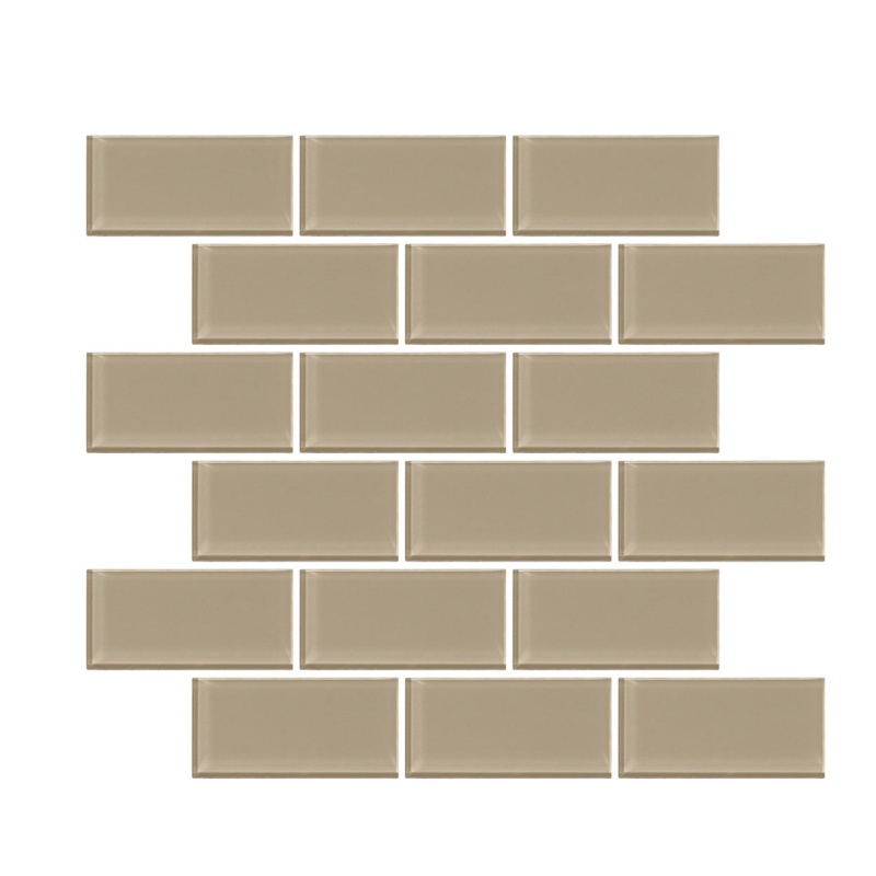 Urban Textures Contempo Beige Glass Mosaic - 2" X 4" Brick - Glossy