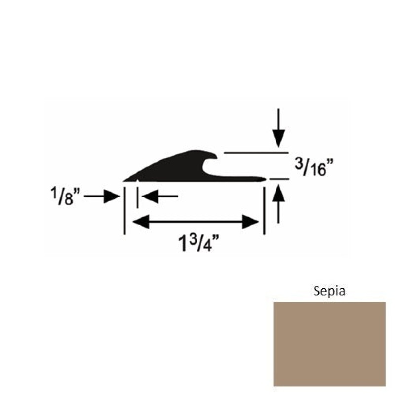 Solid 42 Sepia Rubber Custom Carpet Edging - 1 3/4" X 9 Ft (108") X 3/16"