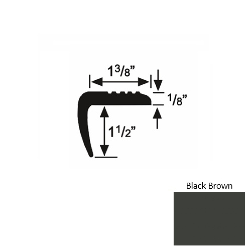 Solid 05 Black Brown Rubber Domestic Stair Nosing (Sq) - 1 3/8" X 9 Ft (108")