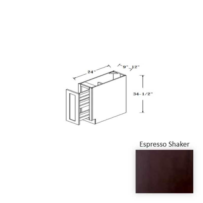Espresso Shaker Wood Kitchen Spice Rack Base - 9" X 24" X 34.5" - Espresso Shaker