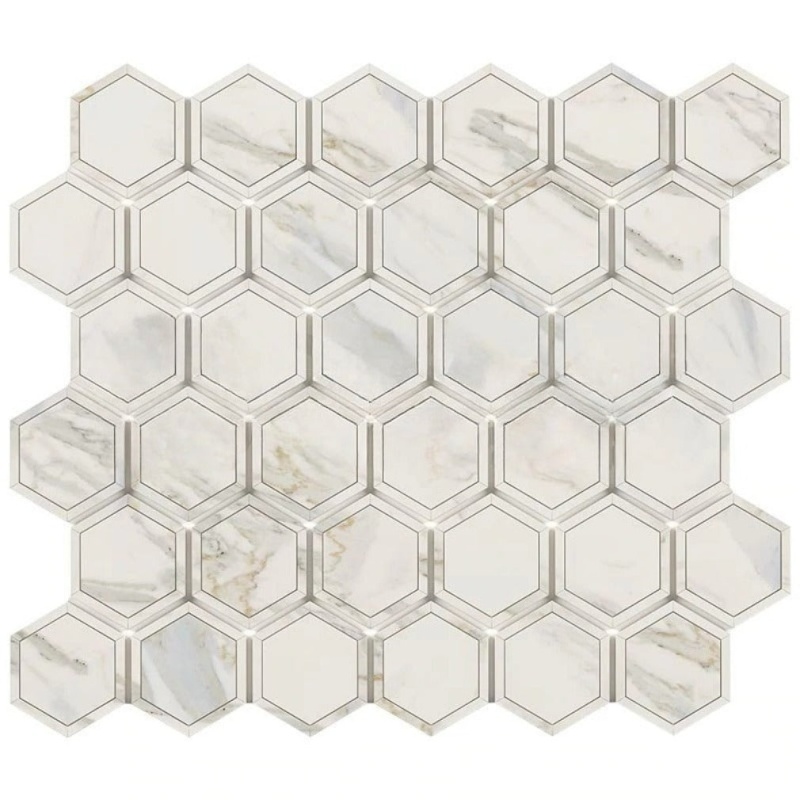 Calacatta Gold Marble Mosaic - 2" X 2" Vortex Hexagon With Calacatta Gold