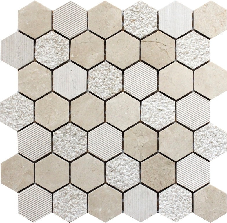 Bali Crema Marfil Marble Mosaic - Indi - Polished & Etched