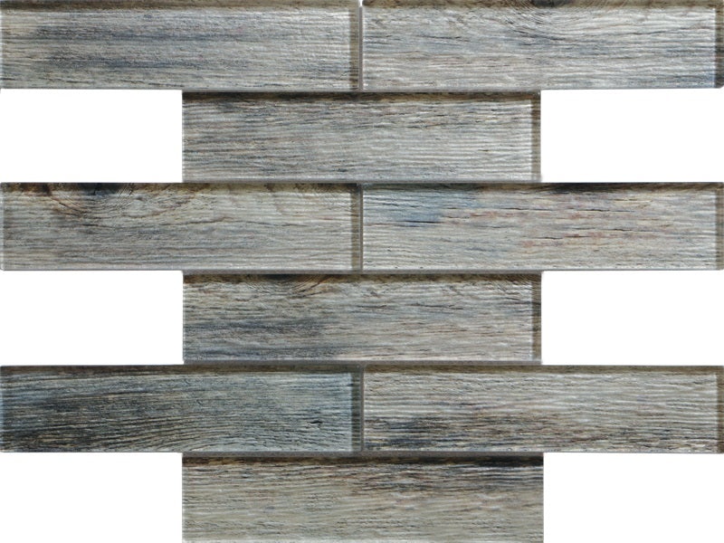 Wood Birch Glass Mosaic - 2" X 8" Brick - Polished
