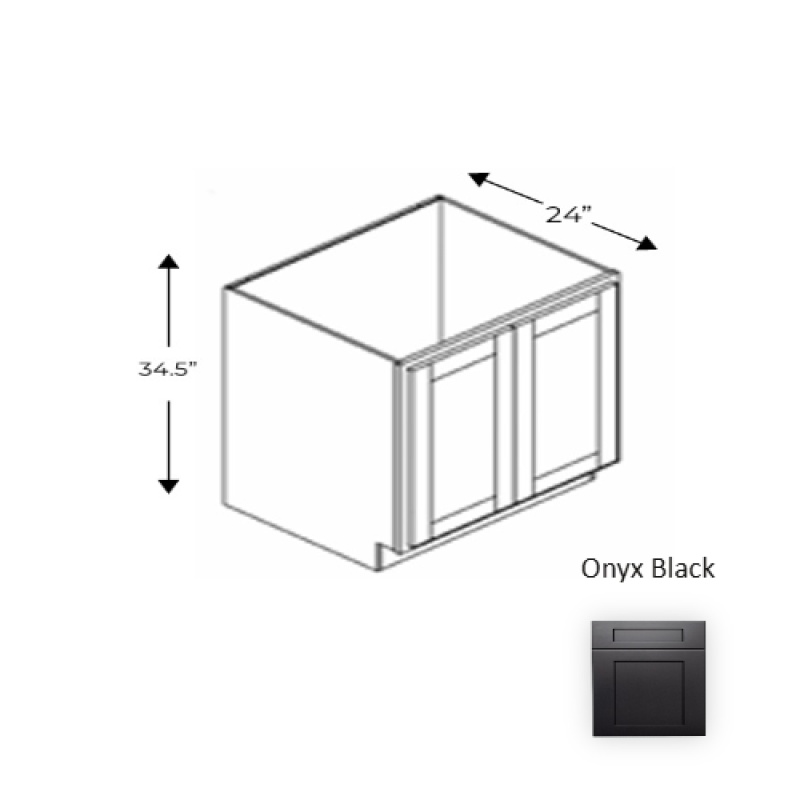 Ob.B24fhd Framed Shaker Signature Onyx Black Natural Clear Coat Wood Kitchen Base Cabinet - 24" X 34.5" X 24" - Natural Clear Coat