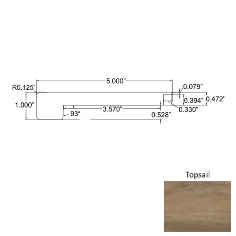 Seaside Topsail Laminate Wood Moulding / Trim - 5" X 94" Square Flush Stair Nose - Embossed