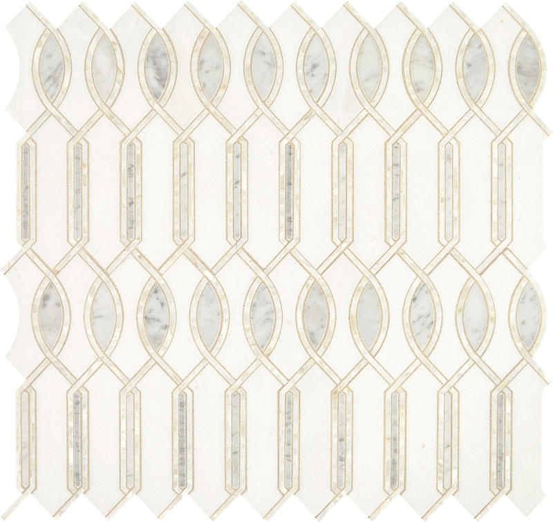 Lavaliere White Carrara With Thassos White & Mother Of Pearl Mixed Mosaic - Imaginare - Polished, Per Pack: 9.5 Enter Quantity In Sqft