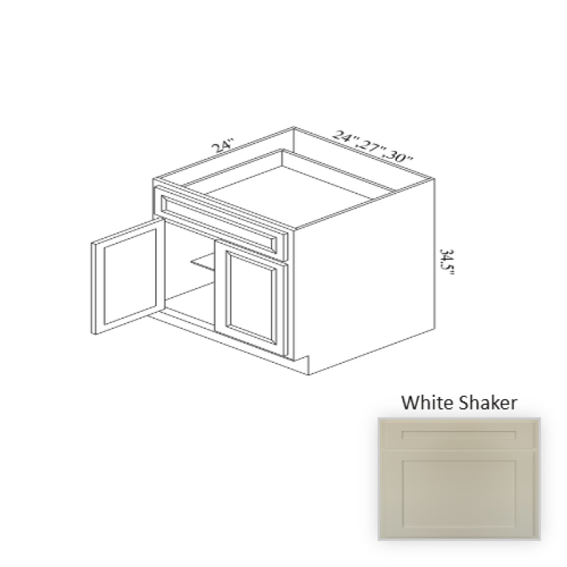 B24 White Shaker Wood Kitchen Base Cabinet