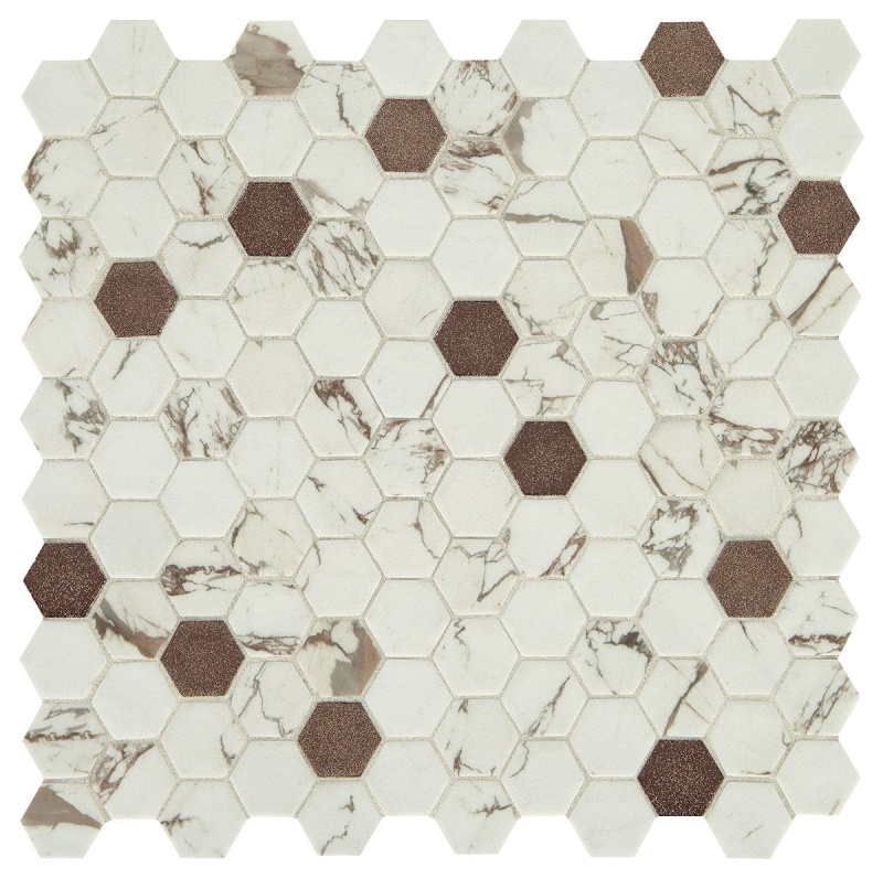 Uptown Glass Posh Bronze Glass Mosaic - 1" Hexagon - Glossy