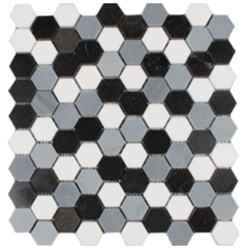 Metropolitan Blend Thassos, Bardiglio and Black Deco Hexagon Mosaic
