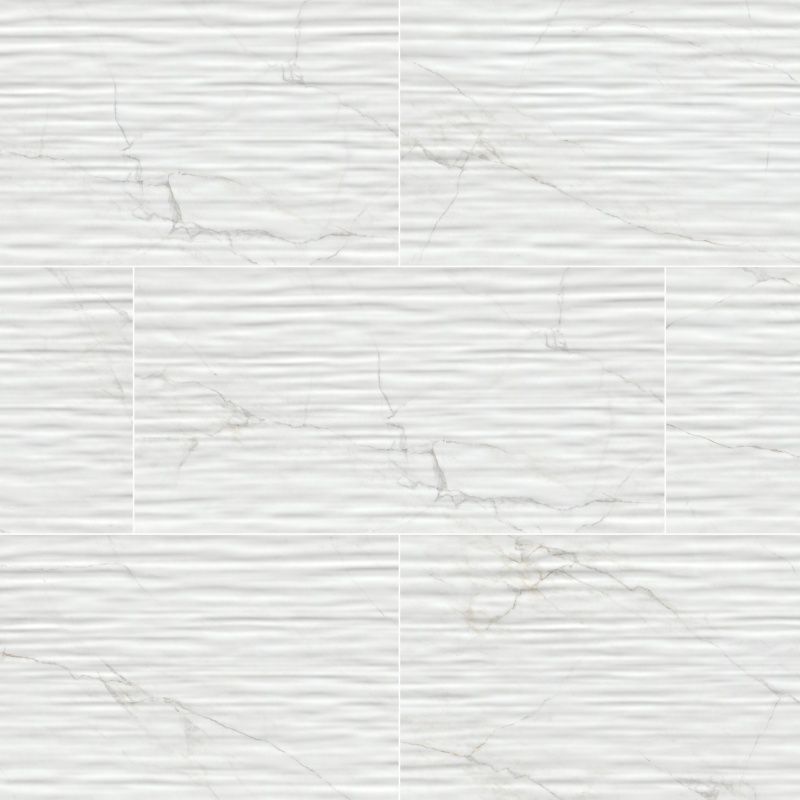 Dymo Calacatta Stripe White Ceramic Tile - Glossy - 12" x 24"