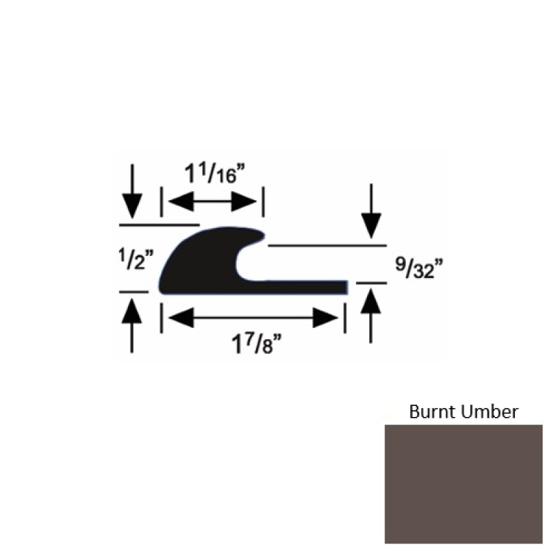 Solid 40 Burnt Umber Rubber Carpet Edge Guard - 1 7/8" X 9 Ft (108") X 9/32"
