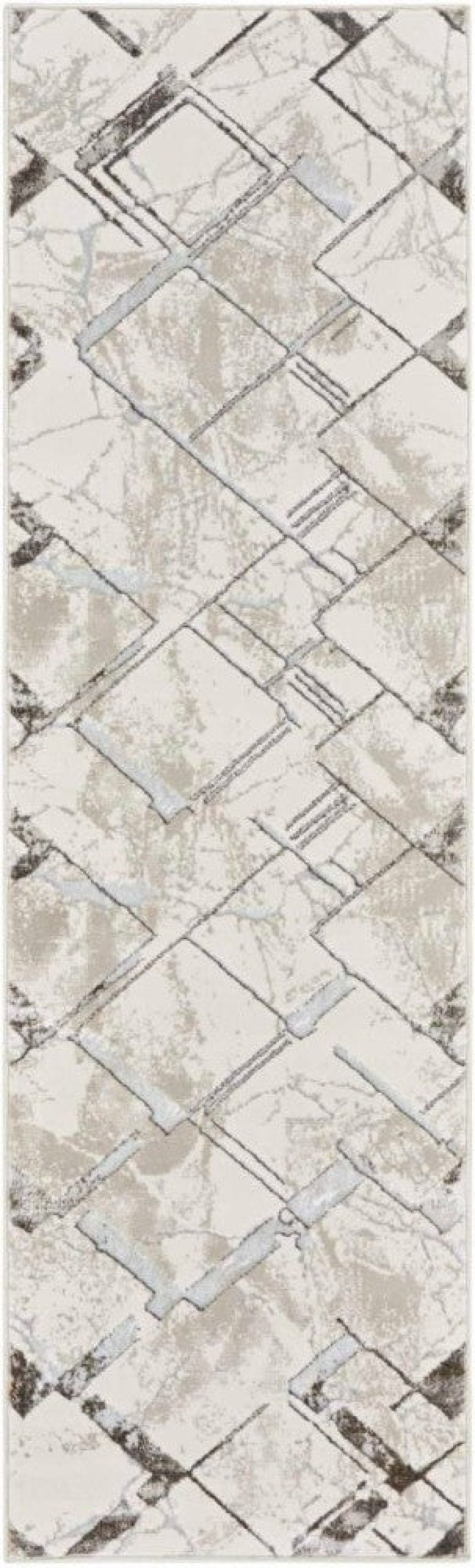Glitz Ivory Grey Glz02 Polyester Contemporary Area Rug - 8 Ft Runner - Ivory Grey
