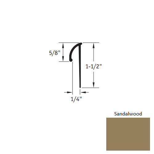Johnsonite Sandalwood Vinyl Moulding / Trim - 1/4" X 12 Ft (144") L Cap Cove Cap - L Cap Cove Cap
