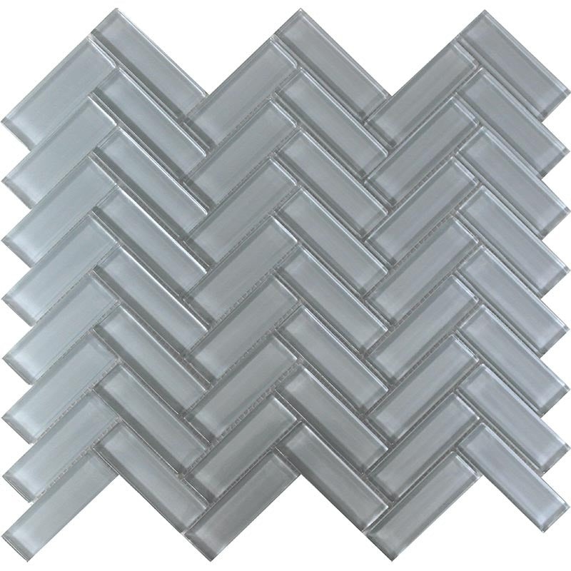 Color Palette Gray Cloud Glass Mosaic - 1" X 3" Herringbone - Glossy