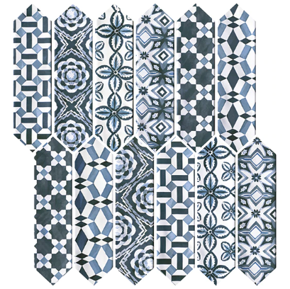 Stagecraft Cameo Blue Mix Deco Ceramic Tile - Glossy - 3" X 12" Picket Fence