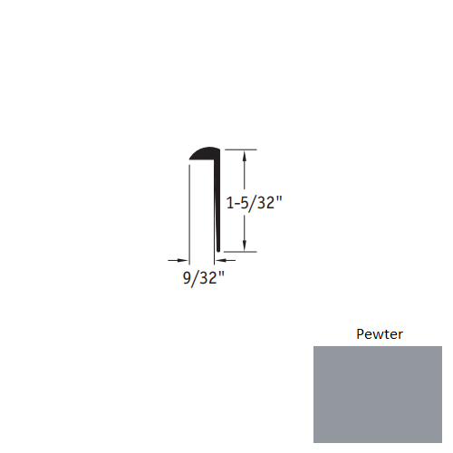 Johnsonite Pewter Vinyl Moulding / Trim - 9/32" X 12 Ft (144") Square Cap Cove Cap - Square Cap Cove Cap