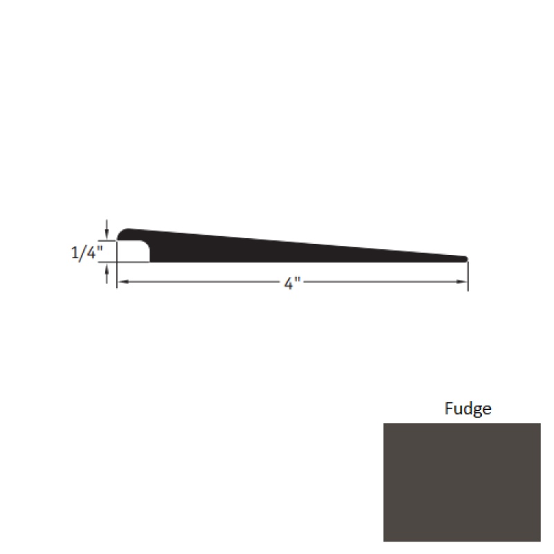 Johnsonite Fudge Vinyl Moulding / Trim - 4" X 12 Ft (144") X 1/4" Wheeled Traffic Transition - Wheeled Traffic Transition