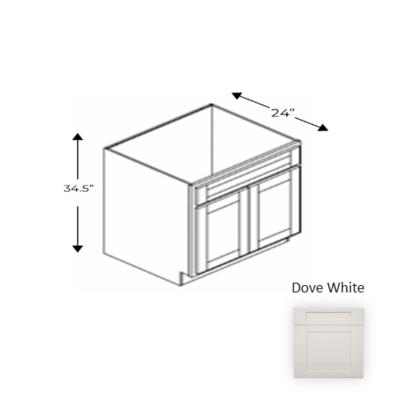 Framed Shaker Classic Dove White Natural Clear Coat Wood Kitchen Base Cabinet - 30" X 34.5" X 24" - Natural Clear Coat
