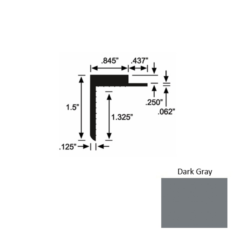 Solid 57 Dark Gray Rubber Landing Trim 1 1/2" x 98"