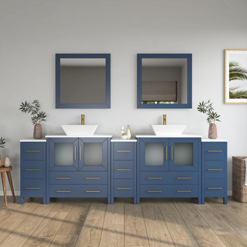 Cvc Blue Solid Wood Bathroom Cabinet - 96" X 18.5" X 36" - Blue