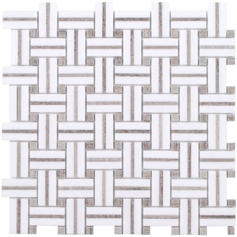 Sliced Basket Weave Skyline Thassos White Natural Stone Mosaic - Basket Weave - Polished