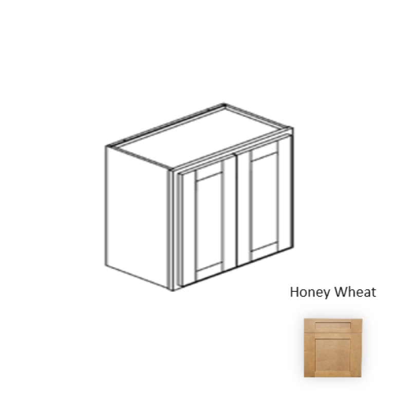 Hw.W2430 Framed Shaker Deluxe Honey Wheat Natural Clear Coat Wood Kitchen Wall Cabinet - 24" X 30" X 12" - Natural Clear Coat
