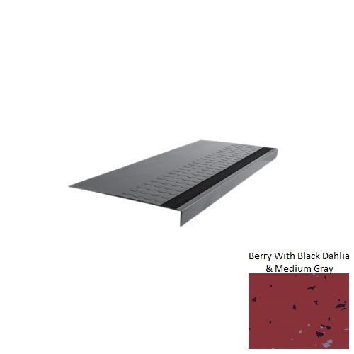 Spextones Berry With Black Dahlia & Medium Gray Type 776 With Flush Ribbed / Smooth Insert Distinct Designs Rubber - 12" X 72" Stair Tread - Rgt Radial Ii Raised Disc Design