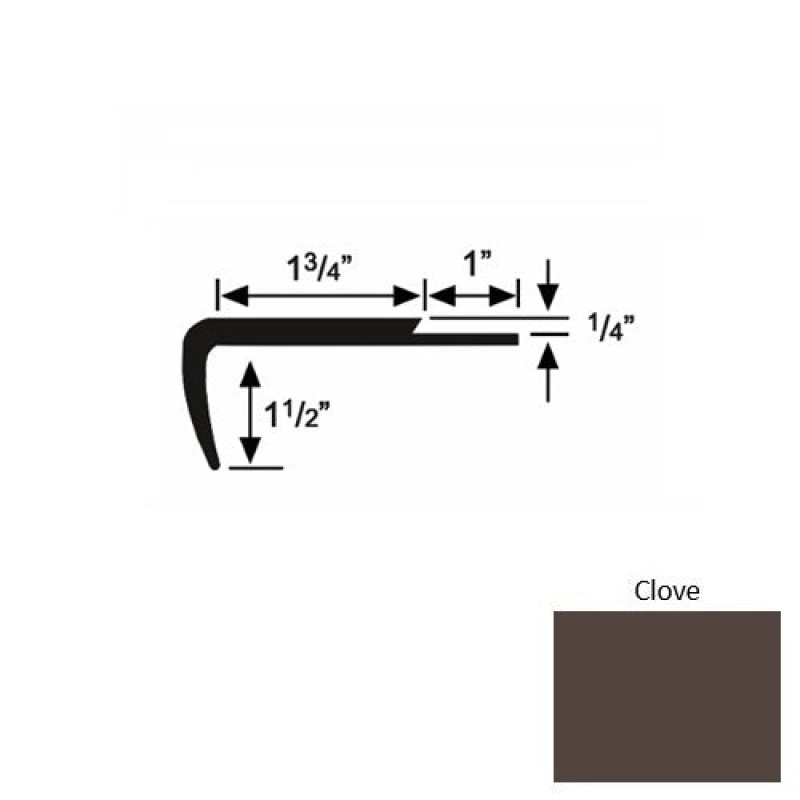 Solid 13 Clove Rubber Single Flange Carpet Stair Nosing (Sq) - 1 3/4" X 9 Ft (108")