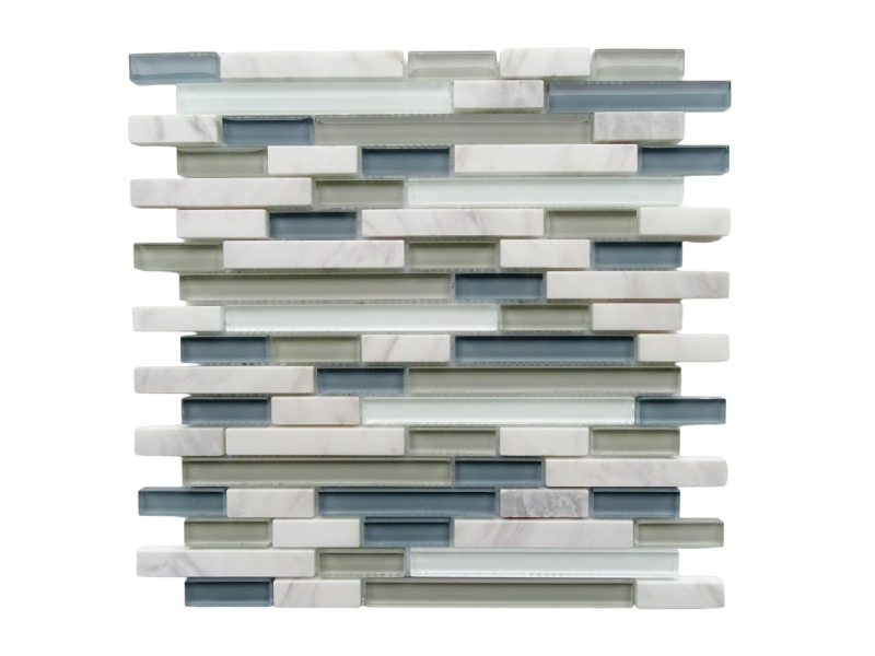 Cloudy Sky Interlocking Marble & Glass Mosaic - Linear - Linear