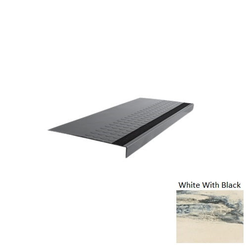 Evolving Styles Creative Elements White With Black Type 776 With Flush Ribbed / Smooth Insert Distinct Designs Rubber - 12" X 72" Stair Tread - Rgt Radial Ii Raised Disc Design