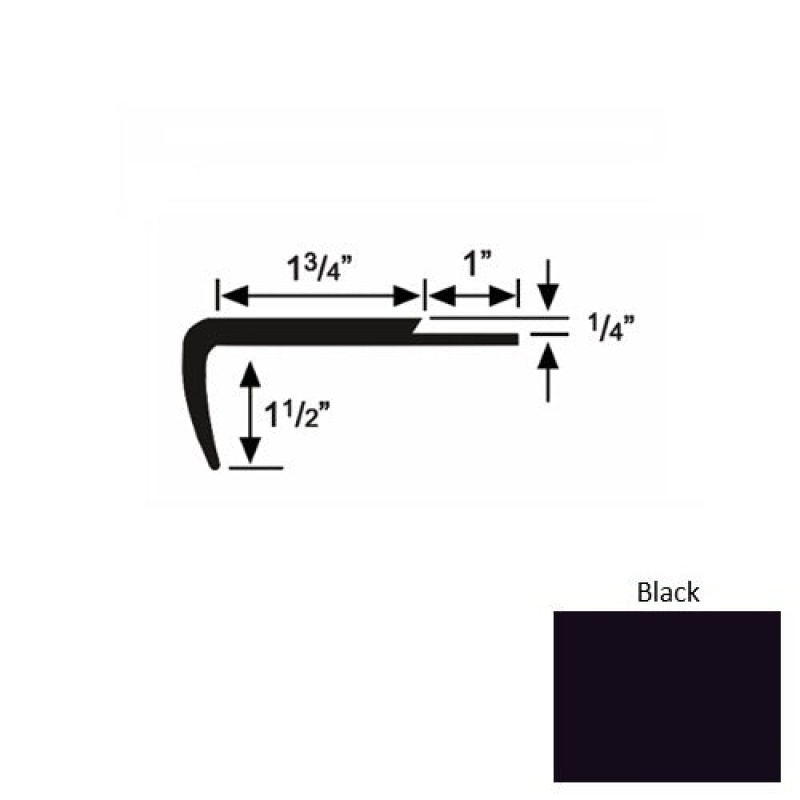 Solid 13 Black Rubber Single Flange Carpet Stair Nosing