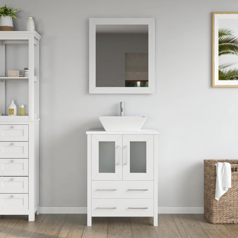 Cvc White Solid Wood Bathroom Cabinet - 24" X 18.5" X 36" - White