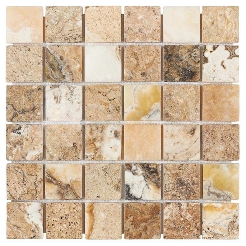 Antico Onyx Travertine Mosaic - 2" X 2" - Tumbled