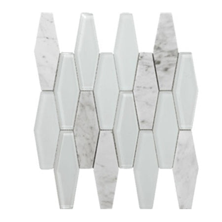 Metropolitan Carrara Deco Stone & Glass Mosaic - Elongated Hexagon - Polished