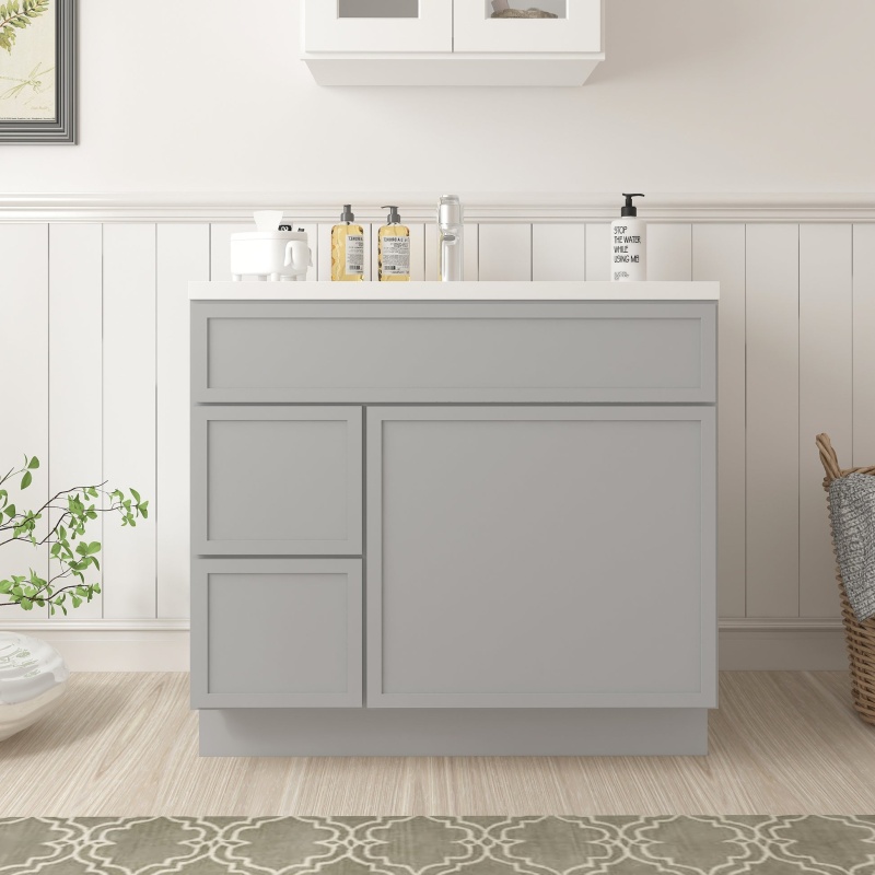 Grey Solid Birch Bathroom Cabinet