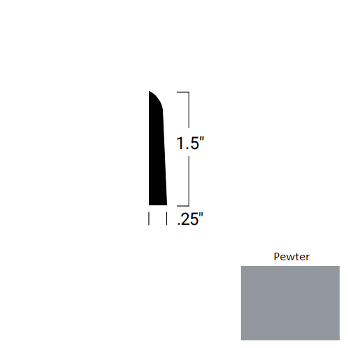Johnsonite Pewter Rubber Moulding / Trim - 1 1/2" X 8 Ft (96") X 1/4" Millwork Shoe Moulding - Millwork Shoe Moulding