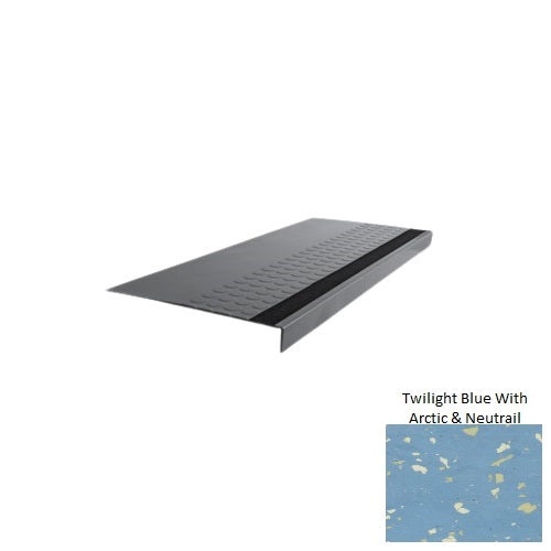 Spextones Twilight Blue With Arctic & Neutrail Type 776 With Flush Carborundum Stip Distinct Designs Rubber - 12" X 72" Stair Tread - Rgt Radial Ii Raised Disc Design