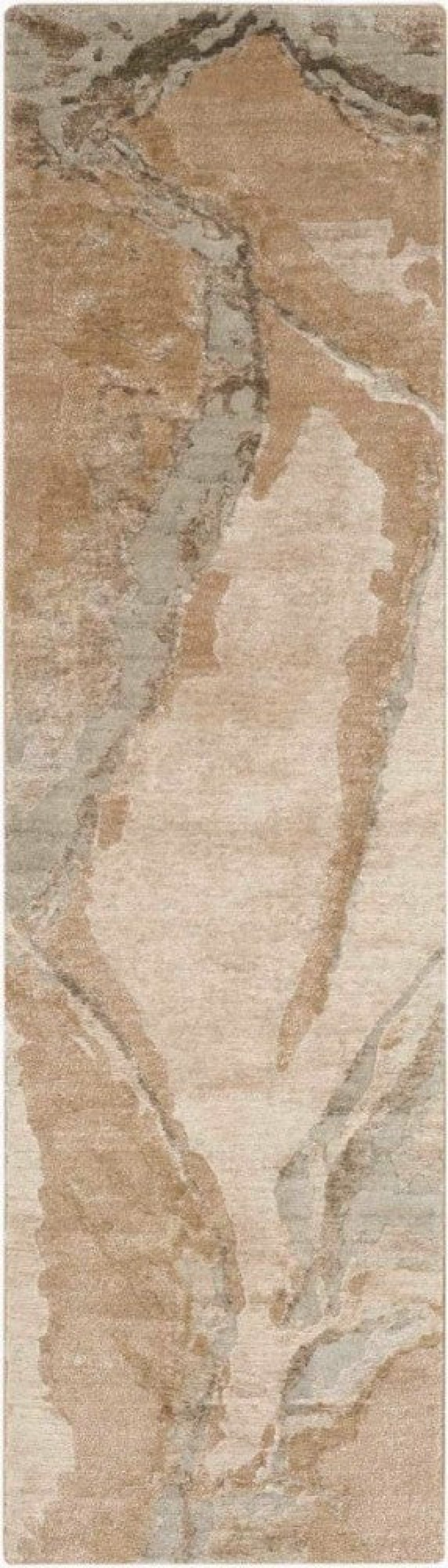 Silk Shadows Beige Silver Sha24 Wool Blend Contemporary Area Rug - 8 Ft Runner - Beige Silver