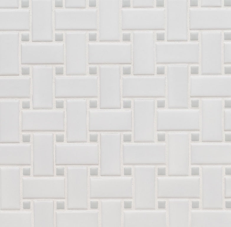Domino White And Gray Porcelain Mosaic - Basket Weave - Matte