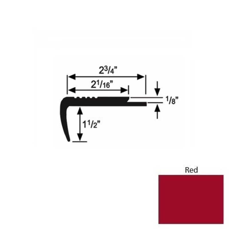 Solid 09 Red Rubber Underlap Stair Nosing (Sq) - 2 3/4" X 9 Ft (108")